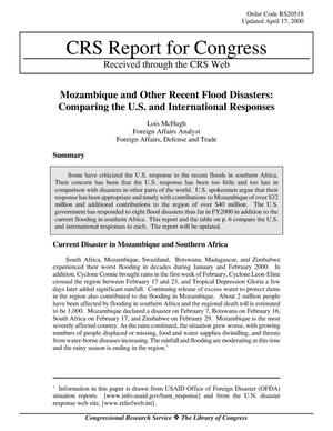 Mozambique and Other Recent Flood Disasters: Comparing the U.S. and International Responses
