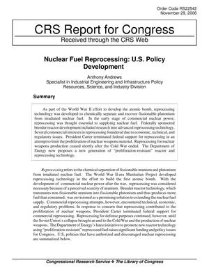 Nuclear Fuel Reprocessing: U.S. Policy Development