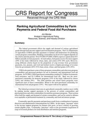 Ranking Agricultural Commodities by Farm Payments and Federal Food Aid Purchases