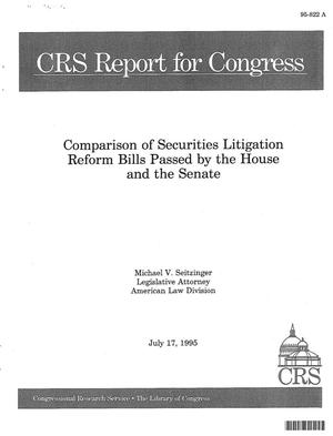 Comparison of Securities Litigation Reform Bills Passed by the House and the Senate