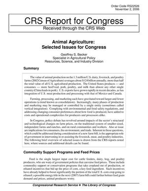 Animal Agriculture: Selected Issues for Congress