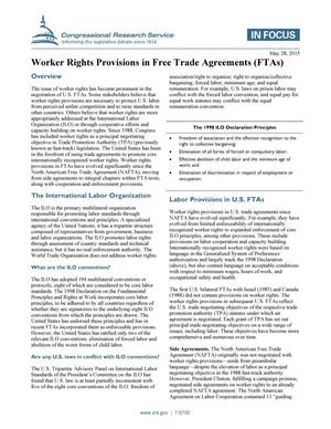 Worker Rights Provisions in Free Trade Agreements (FTAs)