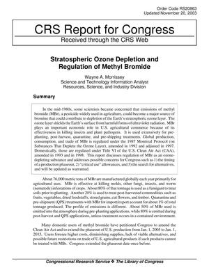 Stratospheric Ozone Depletion and Regulation of Methyl Bromide