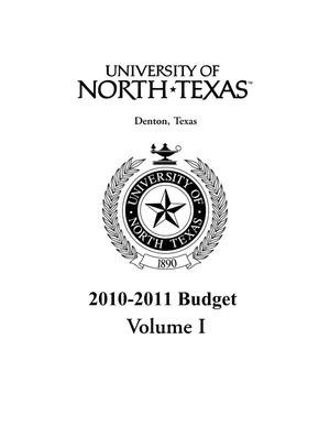 University of North Texas Budget: 2010-2011, Volume 1