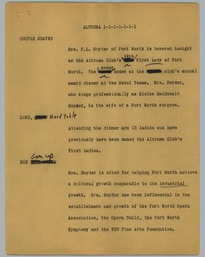 Primary view of object titled '[News Script: Altrusa]'.