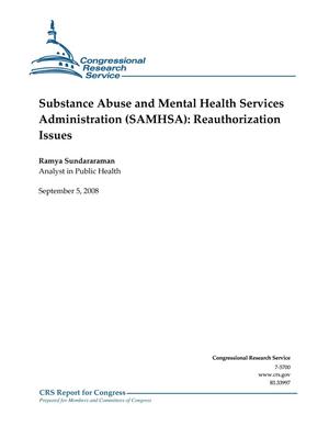 Substance Abuse and Mental Health Services Administration (SAMHSA): Reauthorization Issues