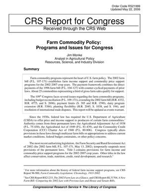 Farm Commodity Policy: Programs and Issues for Congress