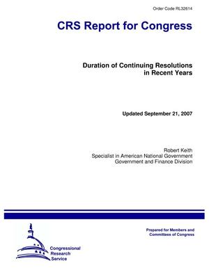 Duration of Continuing Resolutions in Recent Years