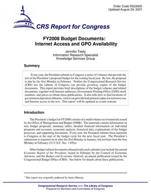 FY2008 Budget Documents: Internet Access and GPO Availability