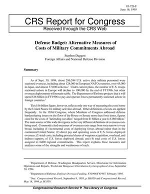 Defense Budget: Alternative Measures of Costs of Military Commitments Abroad