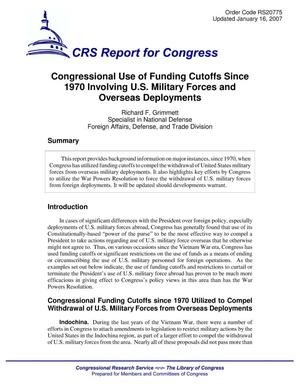 Congressional Use of Funding Cutoffs Since 1970 Involving U.S. Military Forces and Overseas Deployments