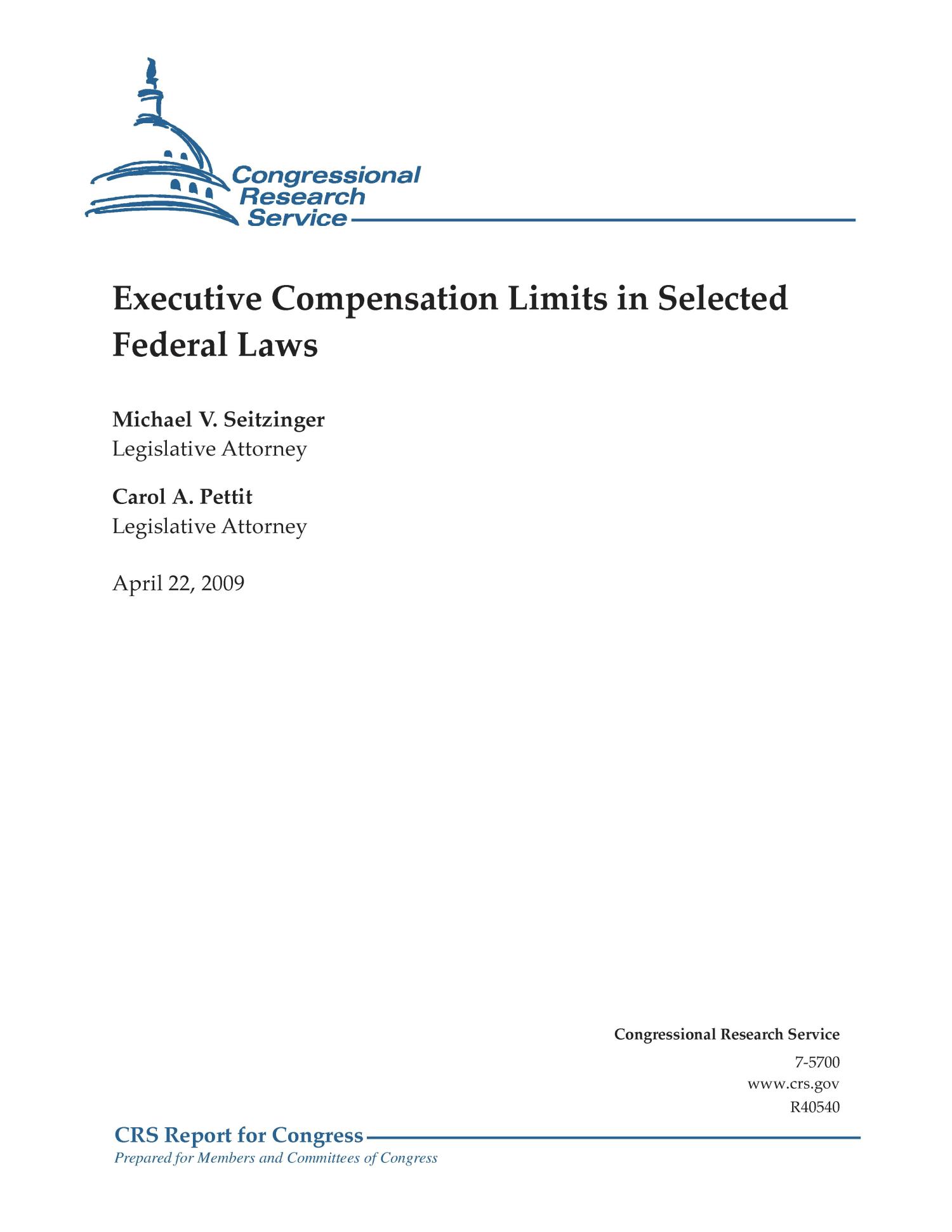 Executive Compensation Limits in Selected Federal Laws UNT Digital
