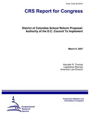 District of Columbia School Reform Proposal: Authority of the D.C. Council To Implement
