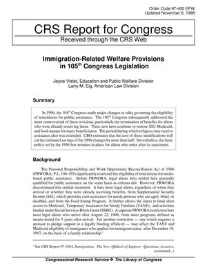 Immigration-Related Welfare Provisions in 105th Congress Legislation