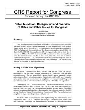 Cable Television: Background and Overview of Rates and Other Issues for Congress