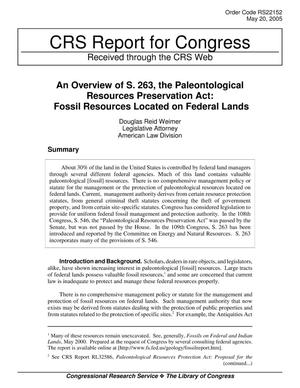 An Overview of S. 263, the Paleontological Resources Preservation Act: Fossil Resources Located on Federal Lands