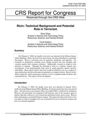 Ricin: Technical Background and Potential Role in Terrorism