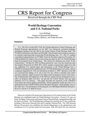 World Heritage Convention and U.S. National Parks