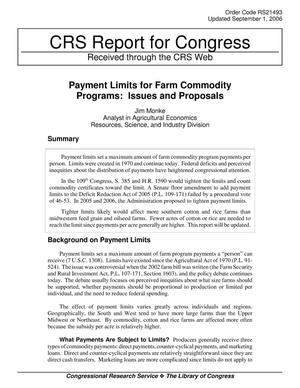 Payment Limits for Farm Commodity Programs: Issues and Proposals