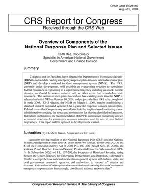 Overview of Components of the National Response Plan and Selected Issues