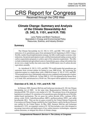 Climate Change: Summary and Analysis of the Climate Stewardship Act (S. 342, S. 1151, and H.R. 759)