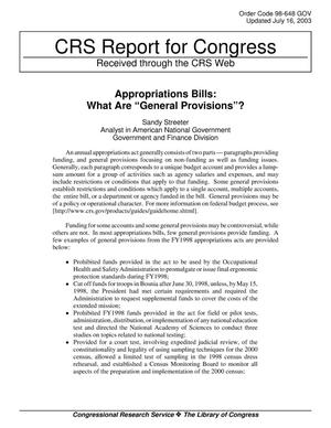Appropriations Bills: What Are “General Provisions”?