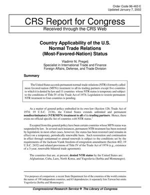 Country Applicability of the U.S. Normal Trade Relations (Most-Favored-Nation) Status