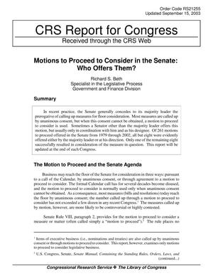 Motions to Proceed to Consider in the Senate: Who Offers Them?