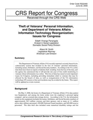 Theft of Veterans’ Personal Information, and Department of Veterans Affairs Information Technology Reorganization: Issues for Congress