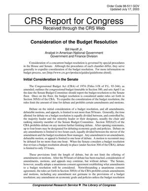 Consideration of the Budget Resolution
