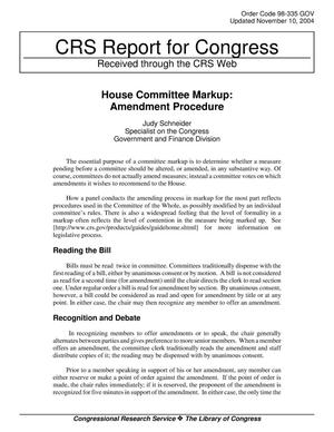 House Committee Markup: Amendment Procedure