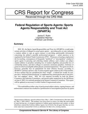 Federal Regulation of Sports Agents: Sports Agents Responsibility and Trust Act (SPARTA)