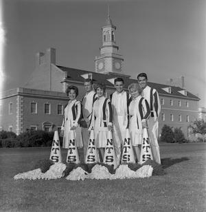 [Six cheerleaders in front of the Hurley Administration Building, 3]