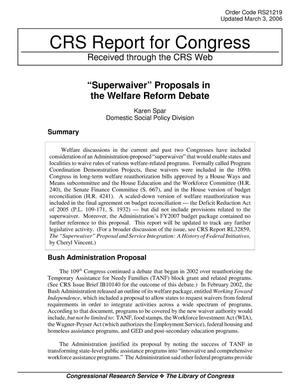 “Superwaiver” Proposals in the Welfare Reform Debate
