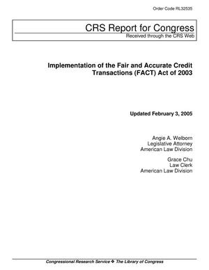 Implementation of the Fair and Accurate Credit Transactions (FACT) Act of 2003