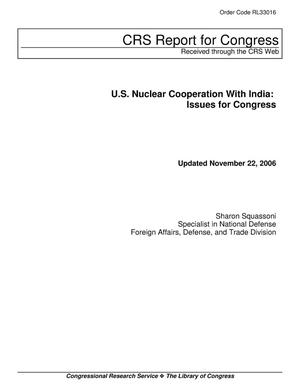 U.S. Nuclear Cooperation With India: Issues for Congress