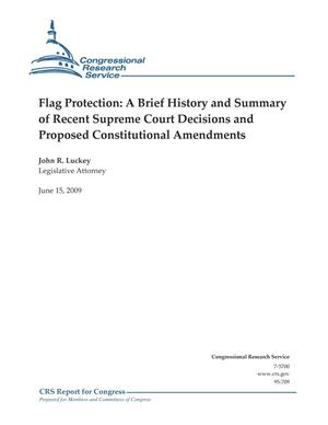 Primary view of object titled 'Flag Protection: A Brief History and Summary of Recent Supreme Court Decisions and Proposed Constitutional Amendments'.