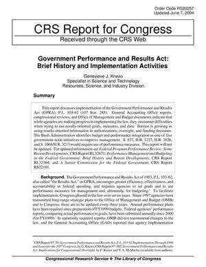 Government Performance and Results Act: Brief History and Implementation Activities