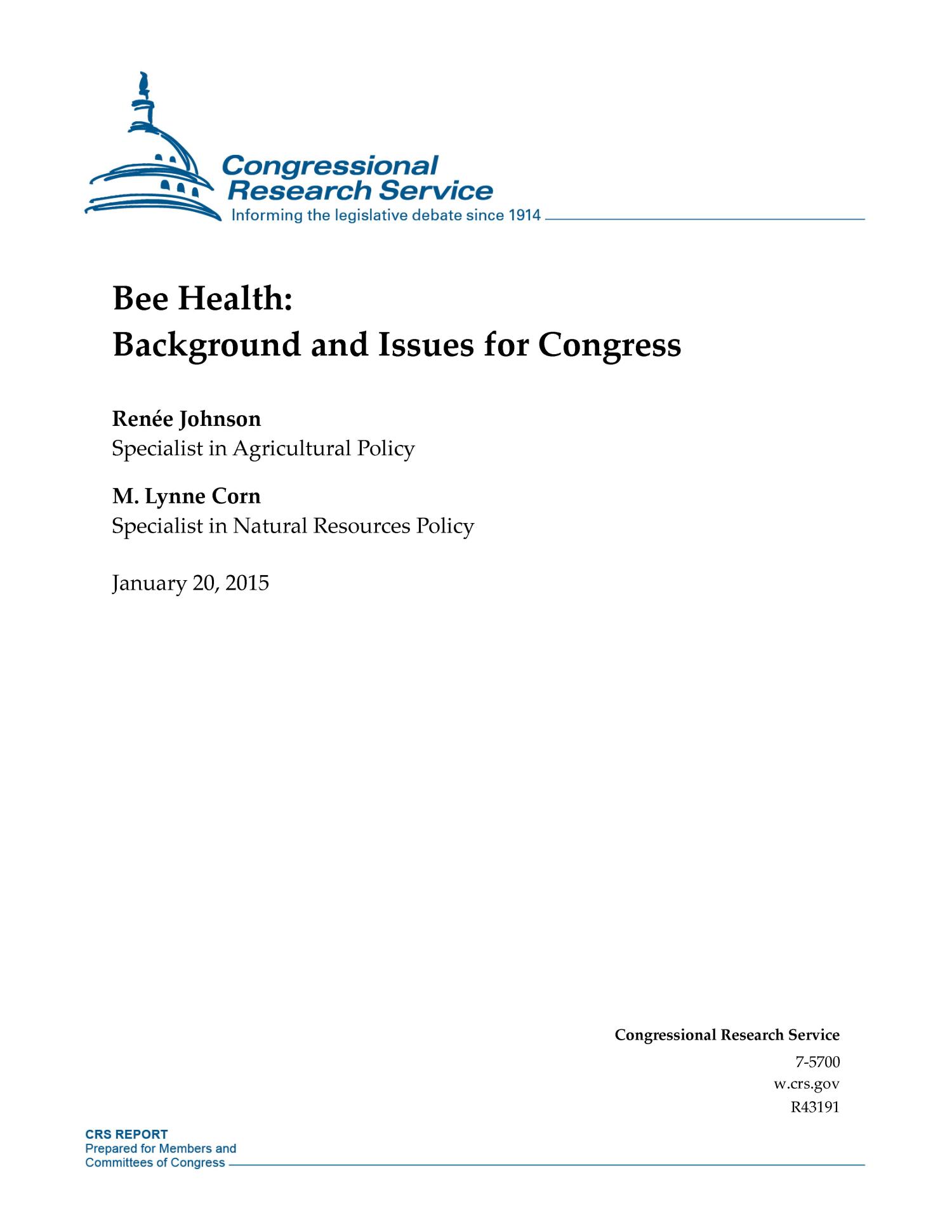 Bee Health: Background and Issues for Congress
                                                
                                                    [Sequence #]: 1 of 35
                                                