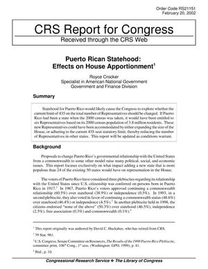 Puerto Rican Statehood: Effects on House Apportionment1