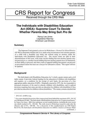 The Individuals with Disabilities Education Act (IDEA): Supreme Court To Decide Whether Parents May Bring Suit Pro Se
