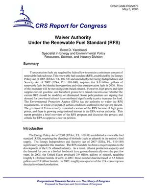 Waiver Authority Under the Renewable Fuel Standard (RFS)