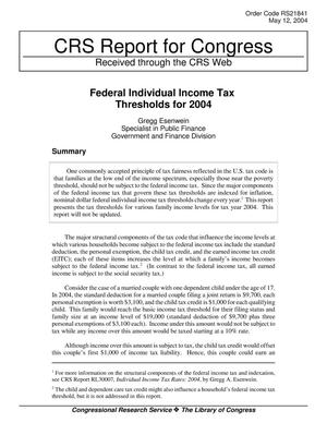 Federal Individual Income Tax Thresholds for 2004