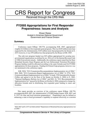 Primary view of object titled 'FY2005 Appropriations for First Responder Preparedness: Issues and Analysis'.