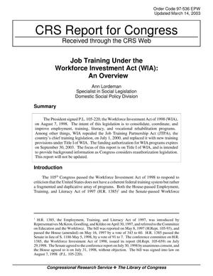 Job Training Under the Workforce Investment Act (WIA): An Overview