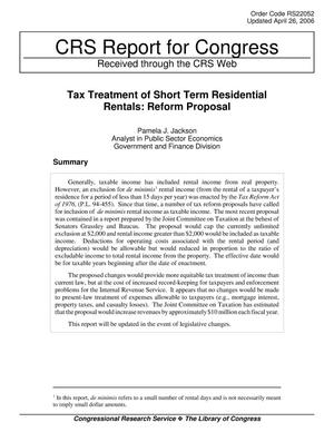 Tax Treatment of Short-Term Residential Rentals Reform Proposal
