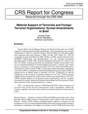 Material Support of Terrorists and Foreign Terrorist Organizations: Sunset Amendments in Brief