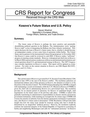 Kosovo’s Future Status and U.S. Policy