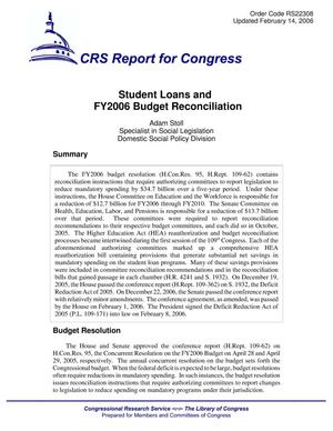 Student Loans and FY2006 Budget Reconciliation