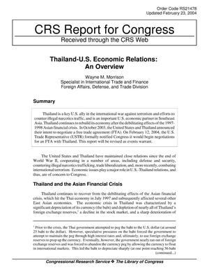 Thailand-U.S. Economic Relations: An Overview